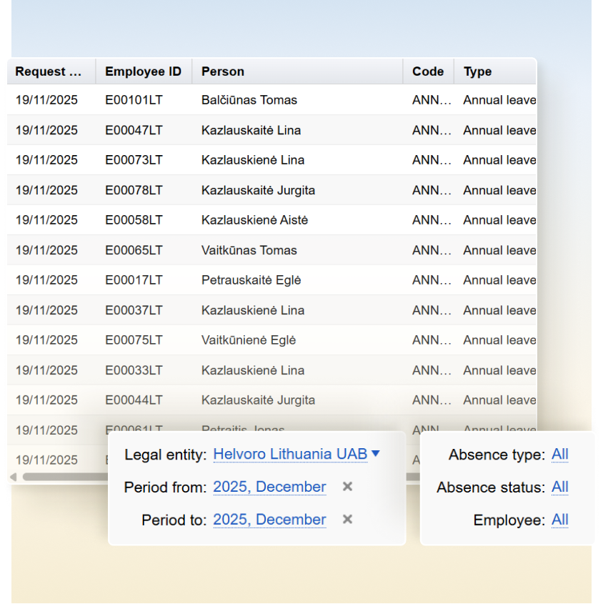 WTA Absence register